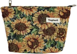 Makeup Bag Travel Cosmetic Bag Organizer Sunflowers Toiletry Bag Women Make Up Bags with Zipper Travel Bag for Girls (Small)