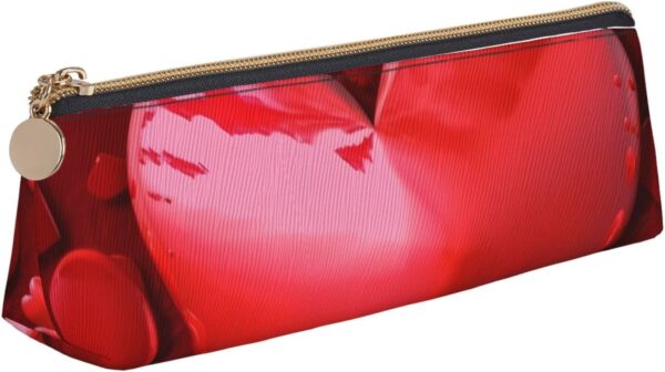 Hearts Love Makeup Bag Leather Pencil Case for Work Office Zippered Pen Pouch Aesthetic Pencil Storage Bag Portable Coin Pouch Purse for Travel