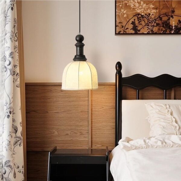 Rustic Vintage Pendant Light American Simple Antique Wood Hanging Lamp Fabric Small Indoor Chandelier Ceiling Lighting Fixture E26/27 Base for Kitchen Island Restaurant Cafe Bar Entryway Porch