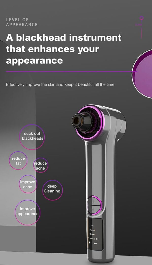 Fabufabu Blackhead Remover Pore Vacuum,Upgraded Facial Pore Cleaner,Electric Comedone Whitehead Extractor Tool-3 Suction Power,5 Probes,USB Rechargeable Blackhead Vacuum Kit for Women & Men