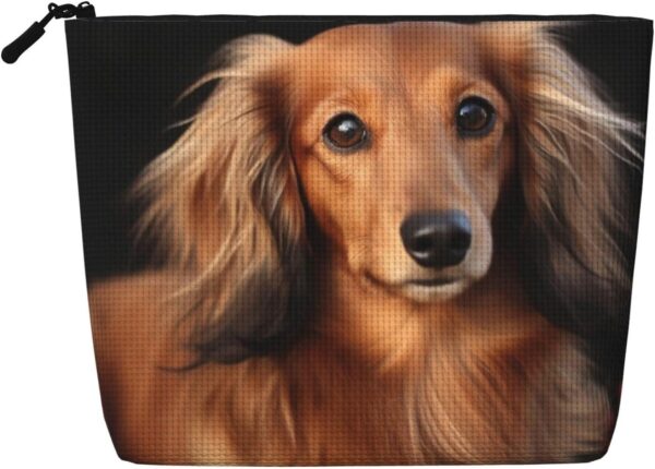 Linen Makeup Bag For Women, Waterproof Travel Cosmetic Organizer Lightweight Zipper Travel Toiletry Bag Organizer Long Haired Dachshund Makeup Brushes Storage Bag