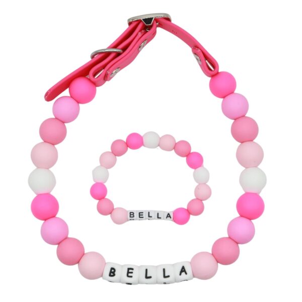 Friendship bracelet dog collar set Adjustable Beaded Name Dog Fashion Collar For Small Medium And Large Dogs Bead Silicone Dog Necklace Handmade Girl Boy Bling Fancy Female Cats Pretty Pearls Perla Cute Rinbow Heavy Duty (Pink Shades)