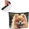 Pomeranian Dog Makeup Bag for Women Portable Travel Toiletry Pouch, PU Leather Cosmetic Bag with Zipper