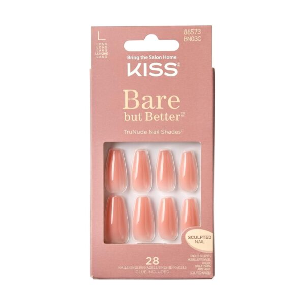 KISS Bare But Better TruNude Fake Nails Nude Nail Shades Manicure Set, 'Nude Glow', 28 Chip Proof, Smudge Proof Glue-On Nails