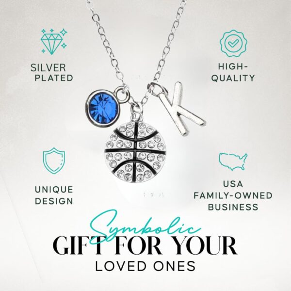 Sportybella - Personalized Basketball Necklace with Letter & Birthstone Charm, Basketball Jewelry, Gift for Players & Basketball Lovers
