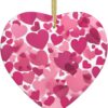 Christmas Ceramic Heart Pendant Decoration for Tree Hanging in Festive Season Pink Hearts Prints