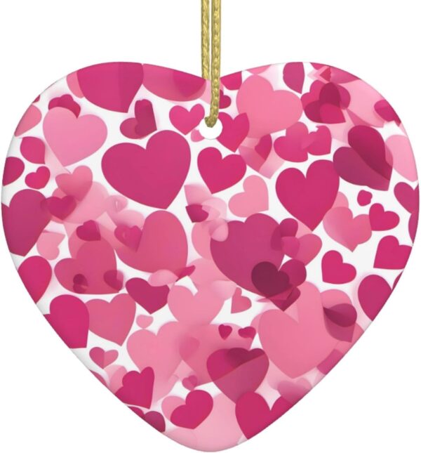 Christmas Ceramic Heart Pendant Decoration for Tree Hanging in Festive Season Pink Hearts Prints