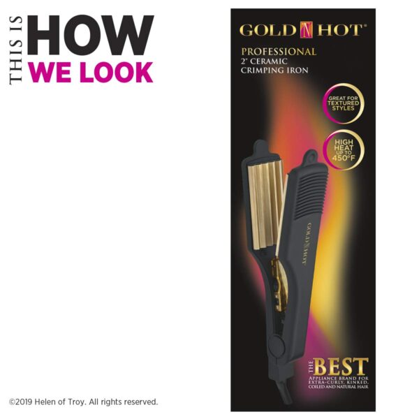 Gold N Hot Professional Ceramic 2” Hair Crimper Iron, 2 Inch (Pack of 1)