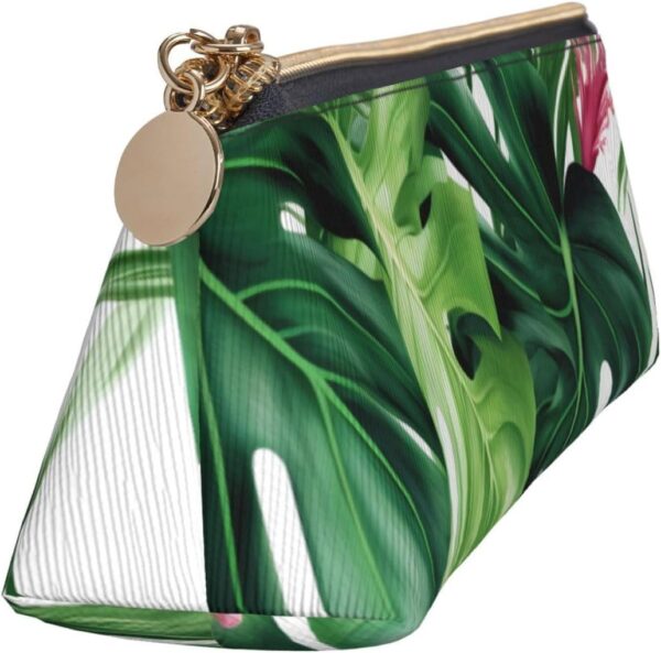 Tropical Leaves Makeup Bag Leather Pencil Case for Work Office Zippered Pen Pouch Aesthetic Pencil Storage Bag Portable Coin Pouch Purse for Travel