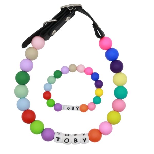 Friendship bracelet dog collar set Adjustable Beaded Name Dog Fashion Collar For Small Medium And Large Dogs Bead Silicone Dog Necklace Handmade Girl Boy Bling Fancy Female Cats Pretty Pearls Perla Cute Rinbow Heavy Duty (Pink Shades)