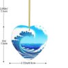 Christmas Ceramic Heart Pendant Decoration for Tree Hanging in Festive Season Cartoon Blue sea Wave Prints