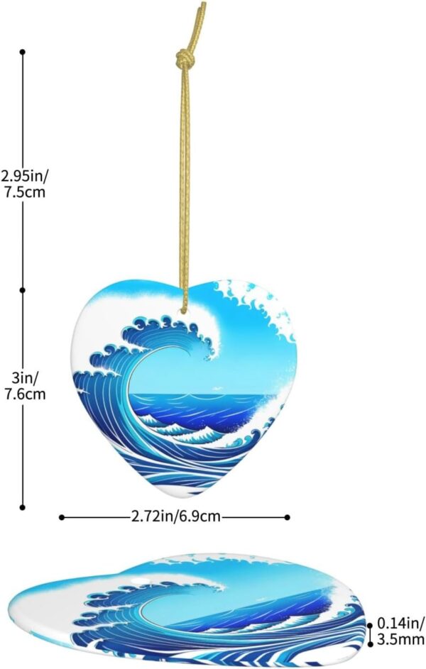 Christmas Ceramic Heart Pendant Decoration for Tree Hanging in Festive Season Cartoon Blue sea Wave Prints