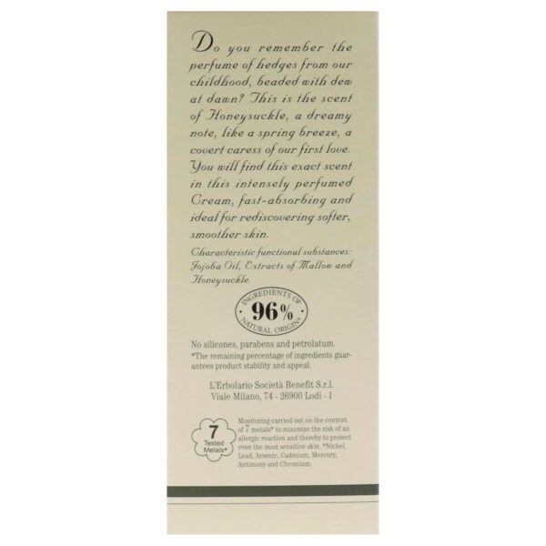 LErbolario Perfumed Body Cream, Honeysuckle, 5.7 oz - Body Lotion - With Extracts of Jojoba Oil - Floral Citrus Scent - Moisturizing - Cruelty-Free