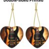 Christmas Ceramic Heart Pendant Decoration for Tree Hanging in Festive Season Instrumental Guitar Prints