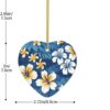 Christmas Ceramic Heart Pendant Decoration for Tree Hanging in Festive Season Blue Hawaiian Flowers Prints