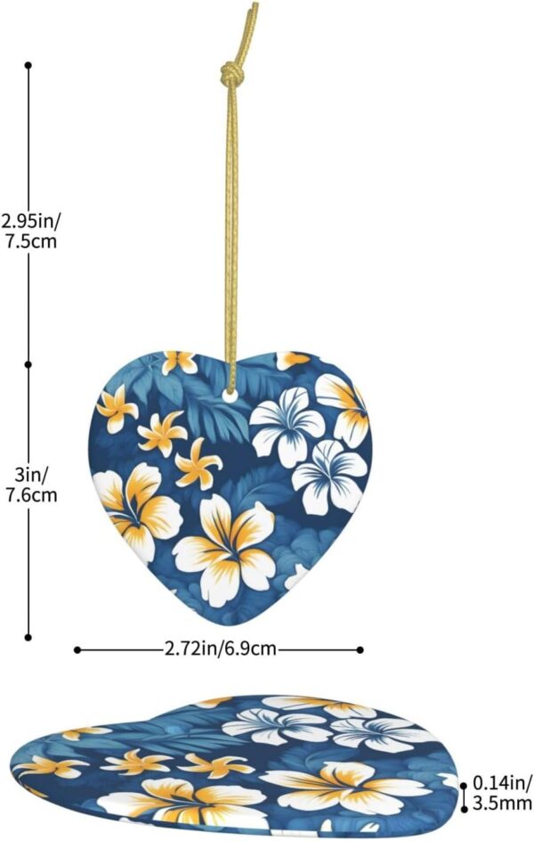 Christmas Ceramic Heart Pendant Decoration for Tree Hanging in Festive Season Blue Hawaiian Flowers Prints