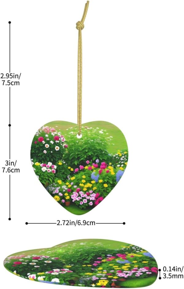 Christmas Ceramic Heart Pendant Decoration for Tree Hanging in Festive Season Flowers and Plants Prints