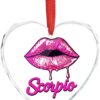 Scorpio Zodiac Birthday Pink Lips Christmas Ornament Glass Hanging Pendant Heart Crystal Christmas Trees Decoration