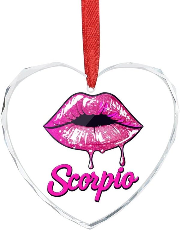 Scorpio Zodiac Birthday Pink Lips Christmas Ornament Glass Hanging Pendant Heart Crystal Christmas Trees Decoration