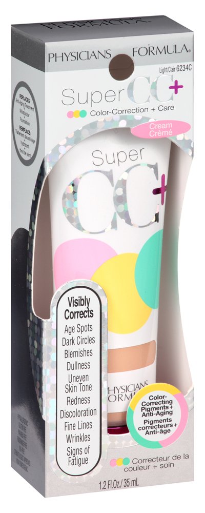 Physicians Formula Super CC+ Cream Color-Correction + Care Cream Full Coverage Foundation, Anti Aging Hydrating Serum, For Uneven Skin Tone, Dermatologist Approved, Light