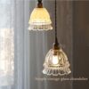 Mid-Century Modern Glass Pendant Light Vintage Style Bell Shaped Hanging Lamp Brass Finish Decorative Chandelier Lighting Fixture E26/27 Base for Kitchen Island Dining Room Cafe Bar Restaurant(Clear)