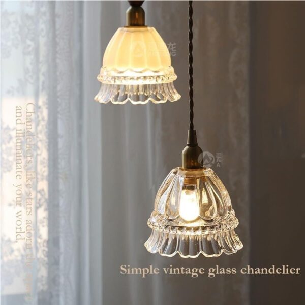 Mid-Century Modern Glass Pendant Light Vintage Style Bell Shaped Hanging Lamp Brass Finish Decorative Chandelier Lighting Fixture E26/27 Base for Kitchen Island Dining Room Cafe Bar Restaurant(Clear)