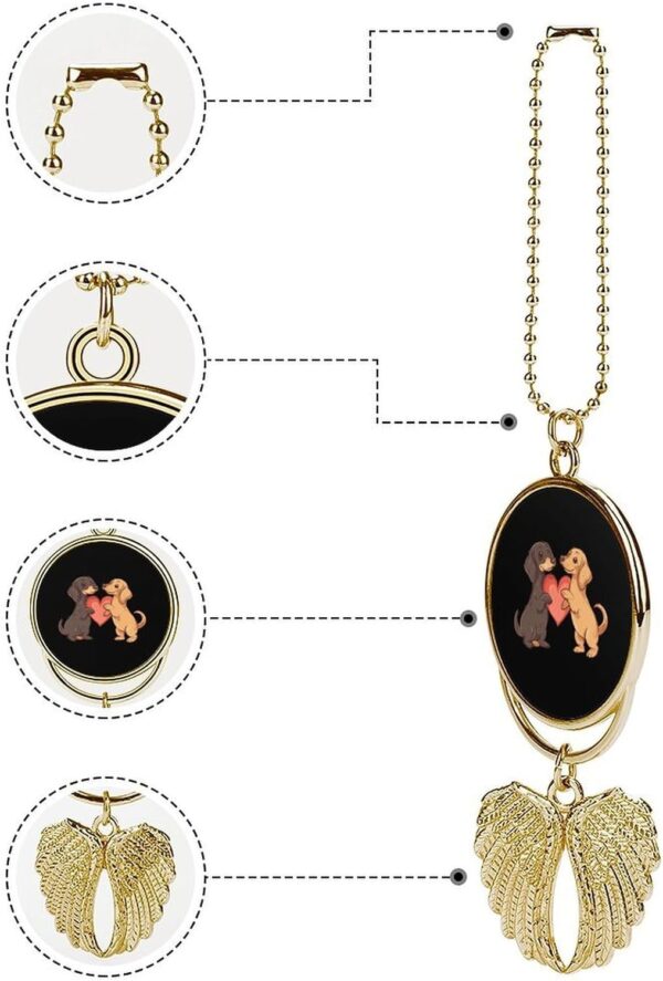 Dachshund Dogs with Love Heart Car Hanging Ornament Pendant Rear View Mirror Accessories Interior Decor Golden-Style