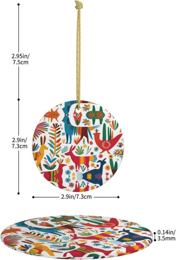 Christmas Ceramic Round Pendant Decoration for Shopping Malls Supermarkets Stores Homes Mexican Otomi Animals Prints