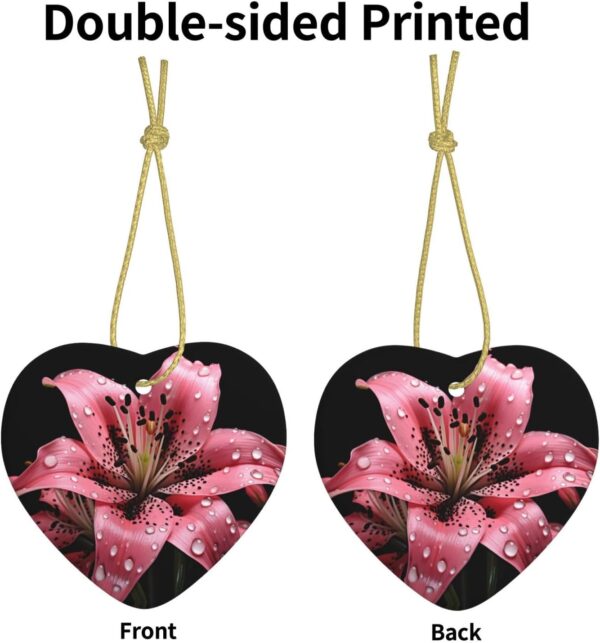 Christmas Ceramic Heart Pendant Decoration for Tree Hanging in Festive Season Polka Dot Pink Flower Prints