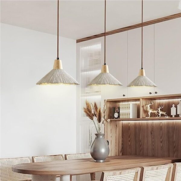 Farmhouse Style Cone Concrete Pendant Light Solid Wood Retro Cement Vintage Hanging Lamp Rustic Indoor Chandelier Lighting E26/27 Base for Kitchen Island Dining Room Living Room Cafe Restaurant