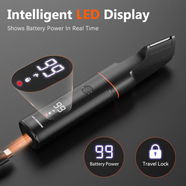 Manscape Body Hair Trimmer for Men, Waterproof Pubic, Groin & Ball Shaver, No-Nick Mens Grooming Kit with LED Display, Type-C USB Rechargeable, Guide Comb & Travel Lock