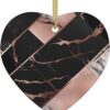 Christmas Ceramic Heart Pendant Decoration for Tree Hanging in Festive Season Black Rose Gold Marble Prints