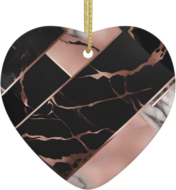 Christmas Ceramic Heart Pendant Decoration for Tree Hanging in Festive Season Black Rose Gold Marble Prints