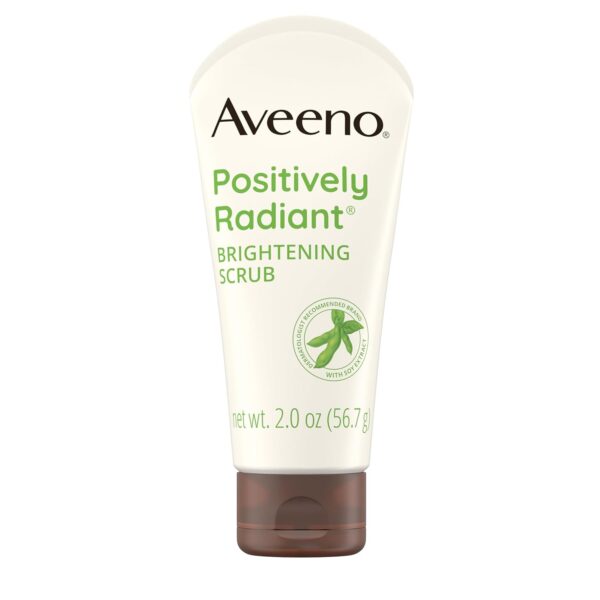 Aveeno Positively Radiant Skin Brightening Exfoliating Daily Facial Scrub, Moisture-Rich Soy Extract, helps improve skin tone & texture, Oil-& Soap-Free, Hypoallergenic, Travel Size, 2 oz