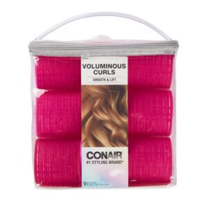 Conair Heatless Curls - Extra Large Hair Rollers - heatless overnight curlers for long lengths - volumized waves - Hot Pink - 9 Count w/storage case