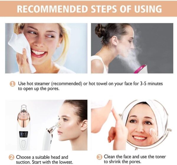 Advanced Electric Blackhead Remover Vacuum, Customizable Suction Levels, Interchangeable Heads, Ergonomic Design, Portable & USB-Chargeable, Electric Acne Extractor Tool, White