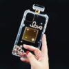 Compatible with iPhone 16 Pro Max Perfume Bottle Case Luxury Bling Diamond Rhinestone Cute for Women Girls Elegant Glitter Shiny Crystal Crown Love Gem Flower with Crossbody Strap Case Black