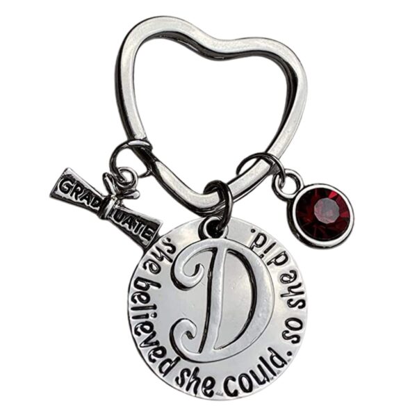 Personalized Graduation Keychain with Birthstone and Initial Charms, Custom Graduation Gift, Gift for Graduates for Women, Teens and Girls