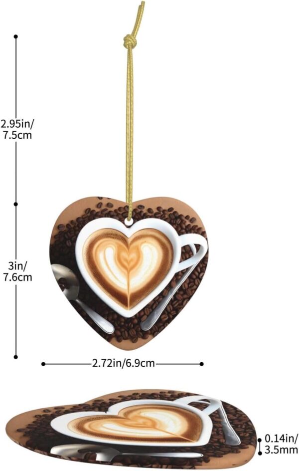 Christmas Ceramic Heart Pendant Decoration for Tree Hanging in Festive Season Coffee with Heart Pattern Prints