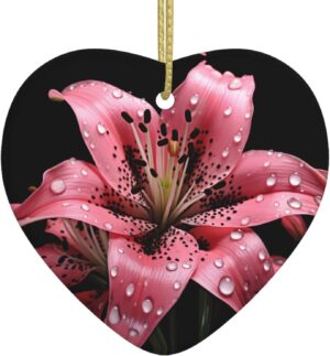 Christmas Ceramic Heart Pendant Decoration for Tree Hanging in Festive Season Polka Dot Pink Flower Prints