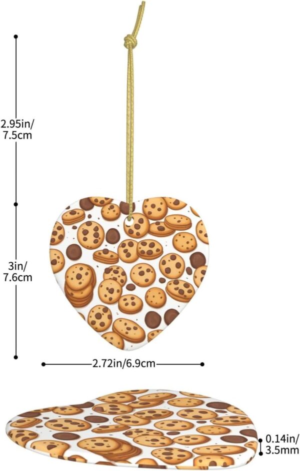 Christmas Ceramic Heart Pendant Decoration for Tree Hanging in Festive Season Cookies Food Chocolate Chip Biscuits Prints