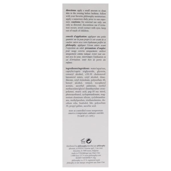 philosophy help me retinol night treatment - with vitamin C & E - promotes collagen enhancement, reduces fine lines, clears pores, improves skin tone & texture - 1 fl oz