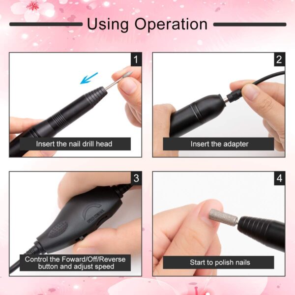 Nail Drill Kit Electric Nail File Portable Nail Drill Machine Professional Manicure Pedicure Set Polishing Shape Tools for Acrylic Gel Nails with Nail Drill Bits,Sanding Bands and Brush(Black)