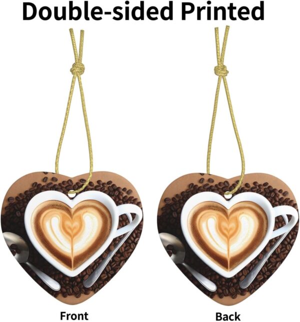 Christmas Ceramic Heart Pendant Decoration for Tree Hanging in Festive Season Coffee with Heart Pattern Prints