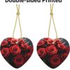Christmas Ceramic Heart Pendant Decoration for Tree Hanging in Festive Season Red Roses Prints
