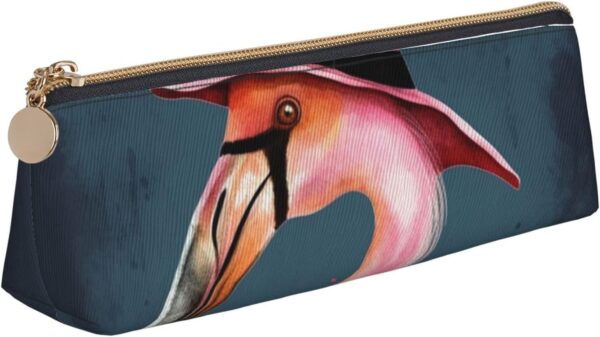 Halloween Flamingo Witch Hat Makeup Bag Leather Pencil Case for Work Office Zippered Pen Pouch Aesthetic Pencil Storage Bag Portable Coin Pouch Purse for Travel