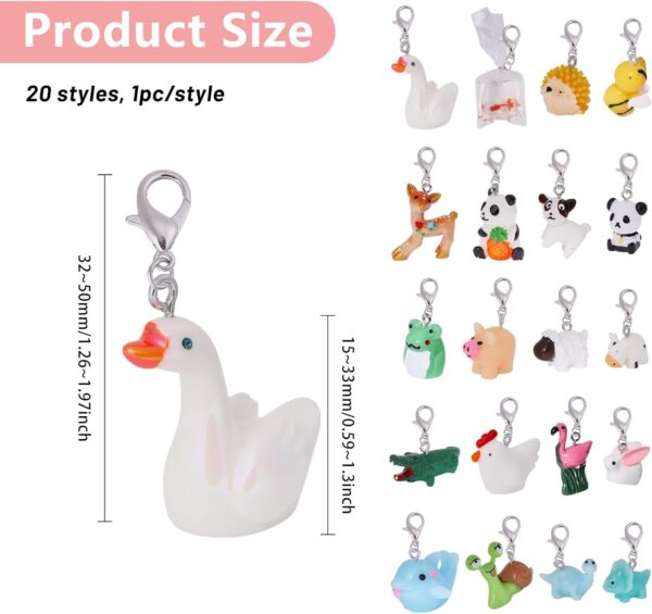 CHGCRAFT 20pcs 20 Styles Lovely Animal Badge Holder Charms Animal Badge Animal Resin Nurse's Badge Pendant Decorations with Zinc Alloy Lobster Claw Clasps, Mixed Color, 1.6inch
