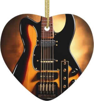 Christmas Ceramic Heart Pendant Decoration for Tree Hanging in Festive Season Instrumental Guitar Prints