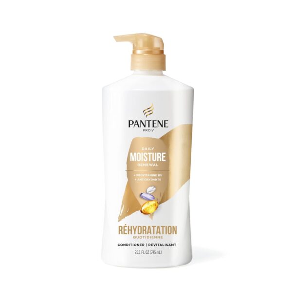 Pantene Conditioner, Daily Moisture Renewal - Pro-V Nutrients for Dry, Color-Treated, Straight to Curly Hair, 72-Hour Hydration & Softness, 25.1 Oz Each, 2-Pack + Miracle Rescue Shot (0.5 Oz)