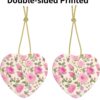 Christmas Ceramic Heart Pendant Decoration for Tree Hanging in Festive Season Pink Roses Prints